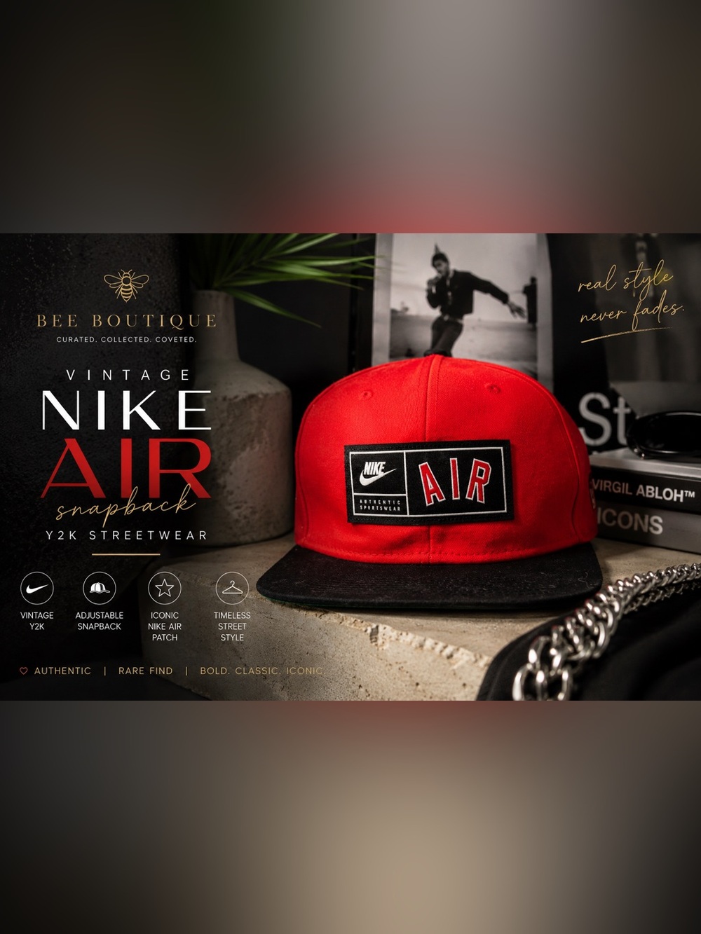 Nike Red and Black Air Patch Snapback Hat